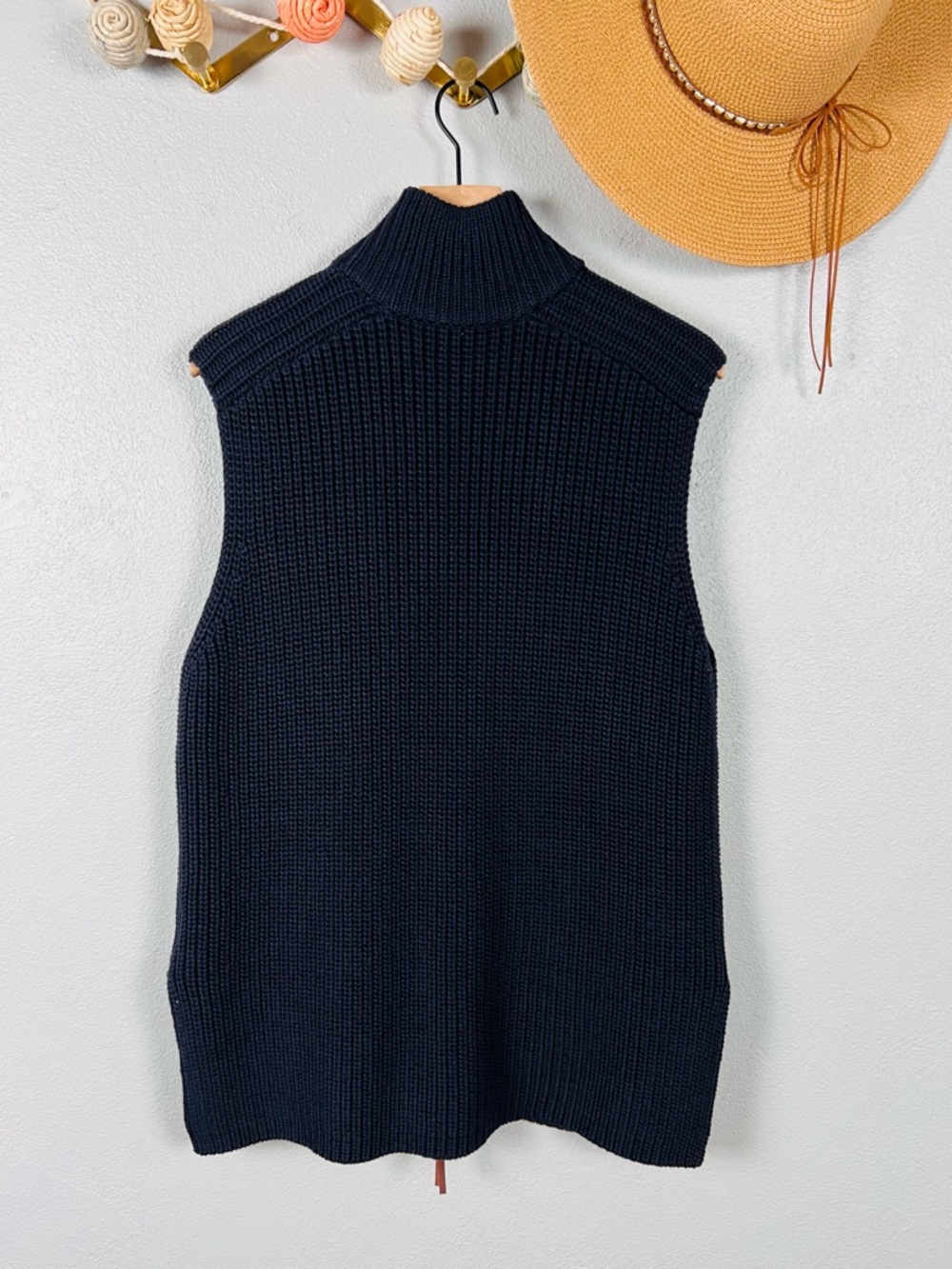 Poetry Ribbed Knit Zip Up Tunic Sweater Vest in Navy Size 10 - Picture 3 of 6